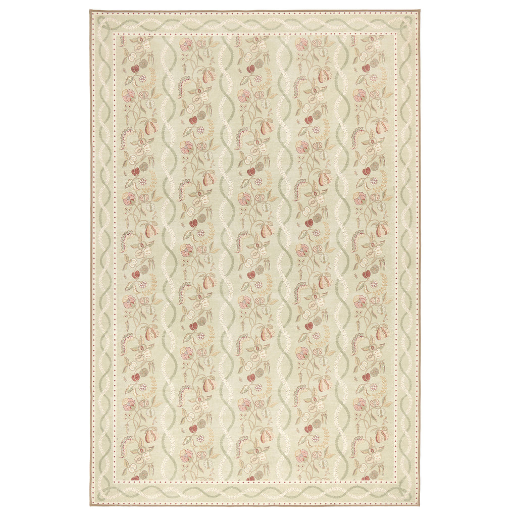 Kitchen Garden Olive & Russet Eco-Washable Rug with a floral design. 