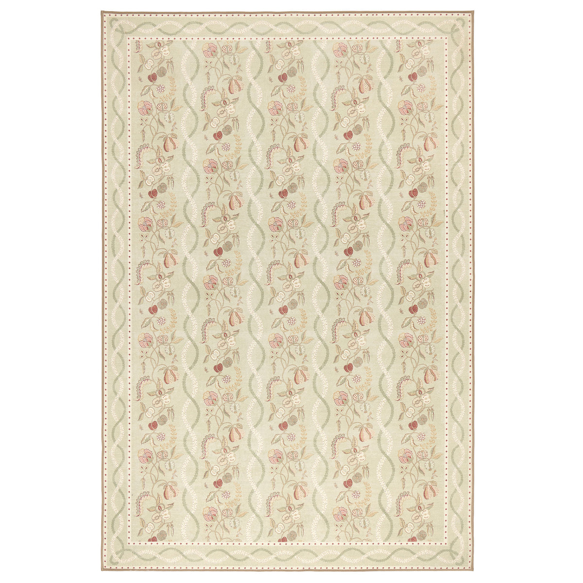 Kitchen Garden Olive & Russet Eco-Washable Rug with a floral design. 