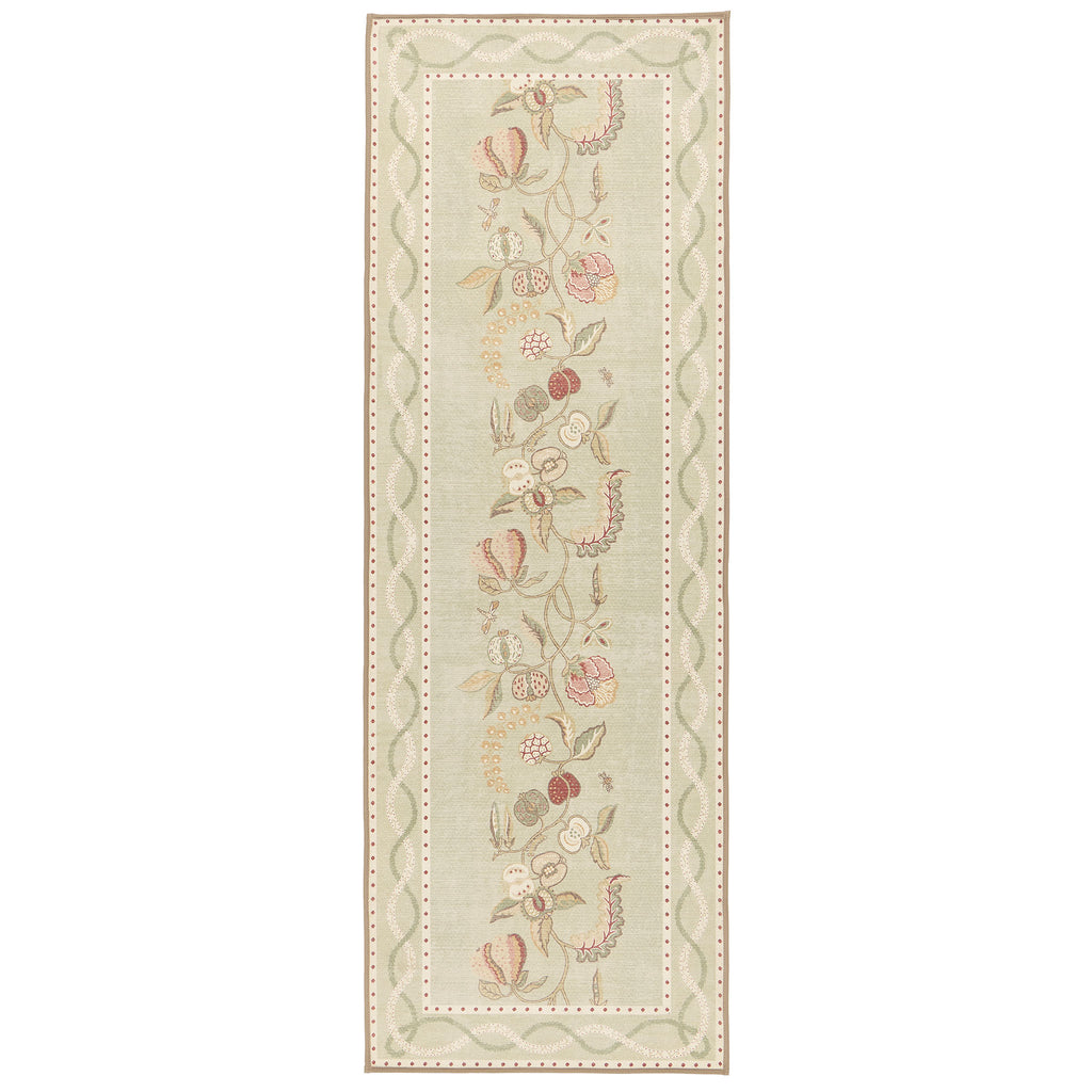 Kitchen Garden Olive & Russet Eco-Washable Runner with a floral design. 