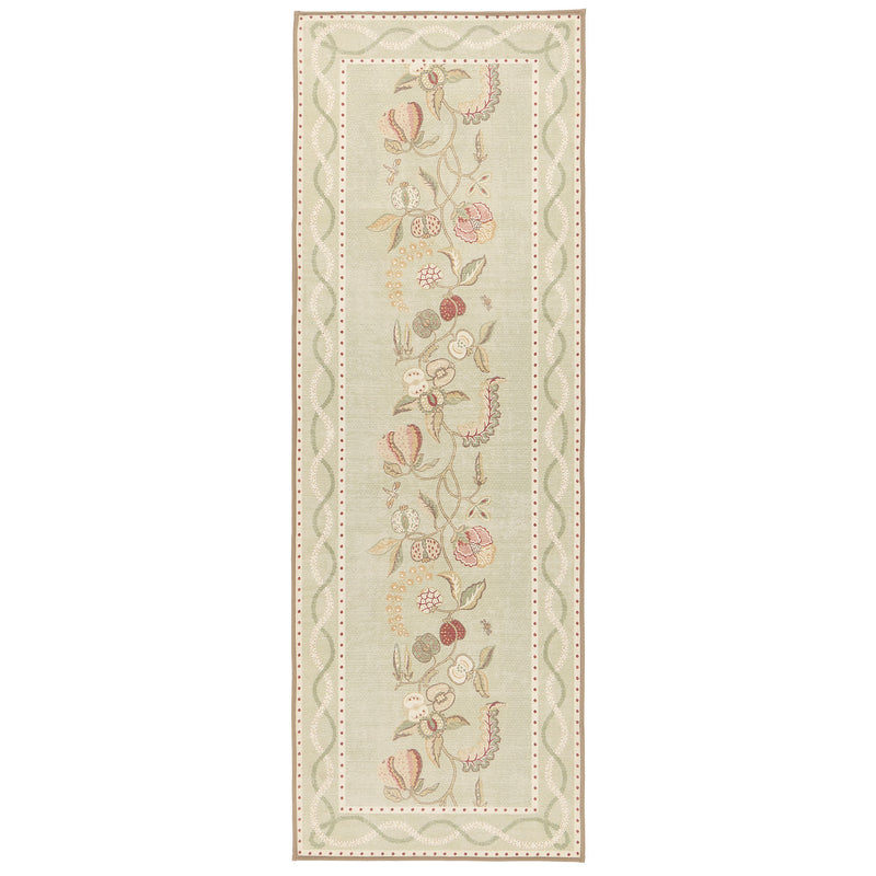 Kitchen Garden Olive & Russet Eco-Washable Runner with a floral design. 