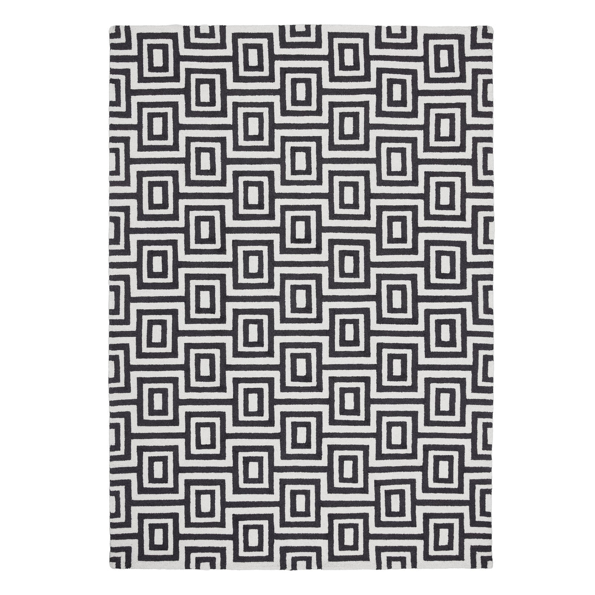 Labyrinth Rug Round Labyrinth Black/White Rug | Geometric Wool Loop Piled Rug | Hug Rug