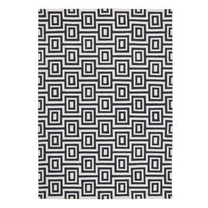 Labyrinth Rug- 100% Wool Loop Pile rug in Black and White with a 3D geometric pattern.