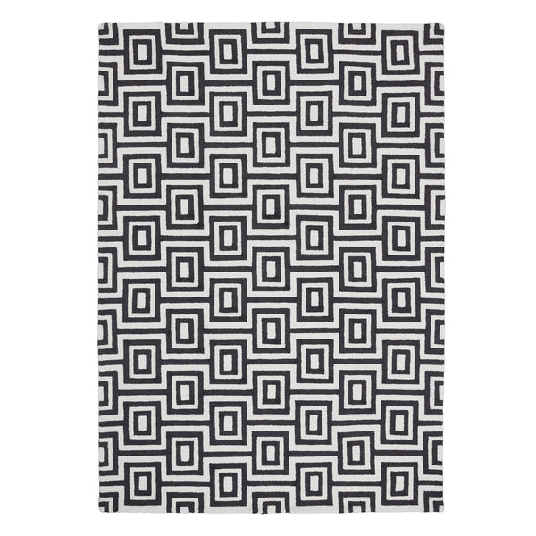 Labyrinth Rug- 100% Wool Loop Pile rug in Black and White with a 3D geometric pattern.