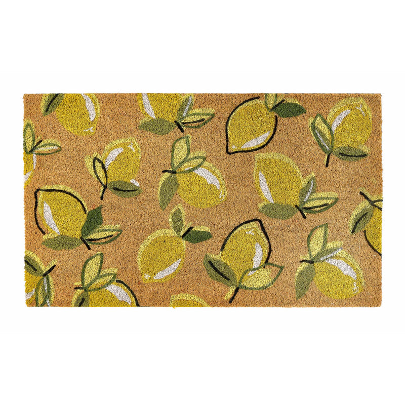 Lemons Yellow Coir Doormat with a multi-directional lemon pattern.