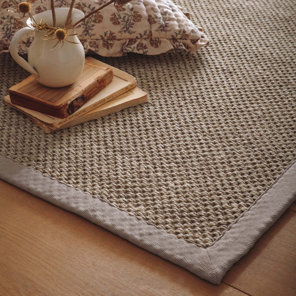 Sisal  Light Beige with Sand Border Rug- a 100% sisal rug in beige. 