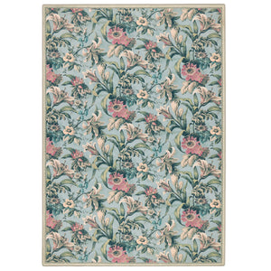 Lys Blue Eco-Washable Rug with a floral design. 