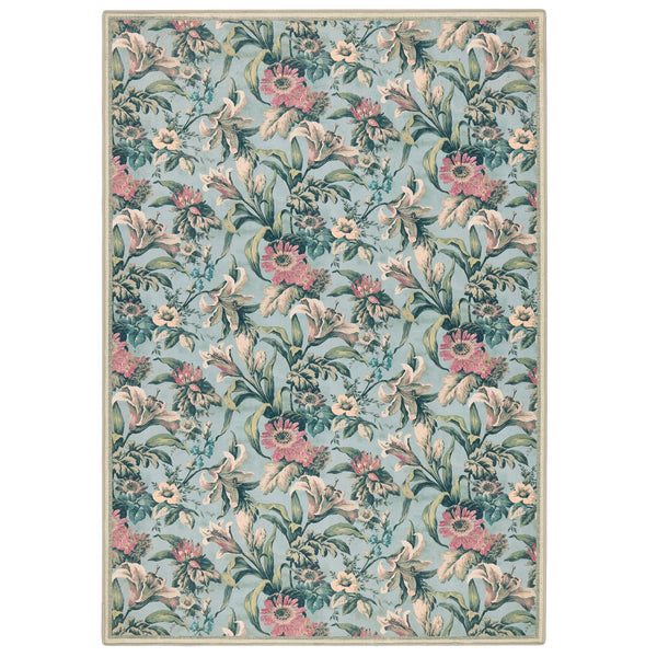 Lys Blue Eco-Washable Rug with a floral design. 
