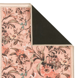 Lys Pink Rug Eco-Washable Rug with a flroal design showing backing.