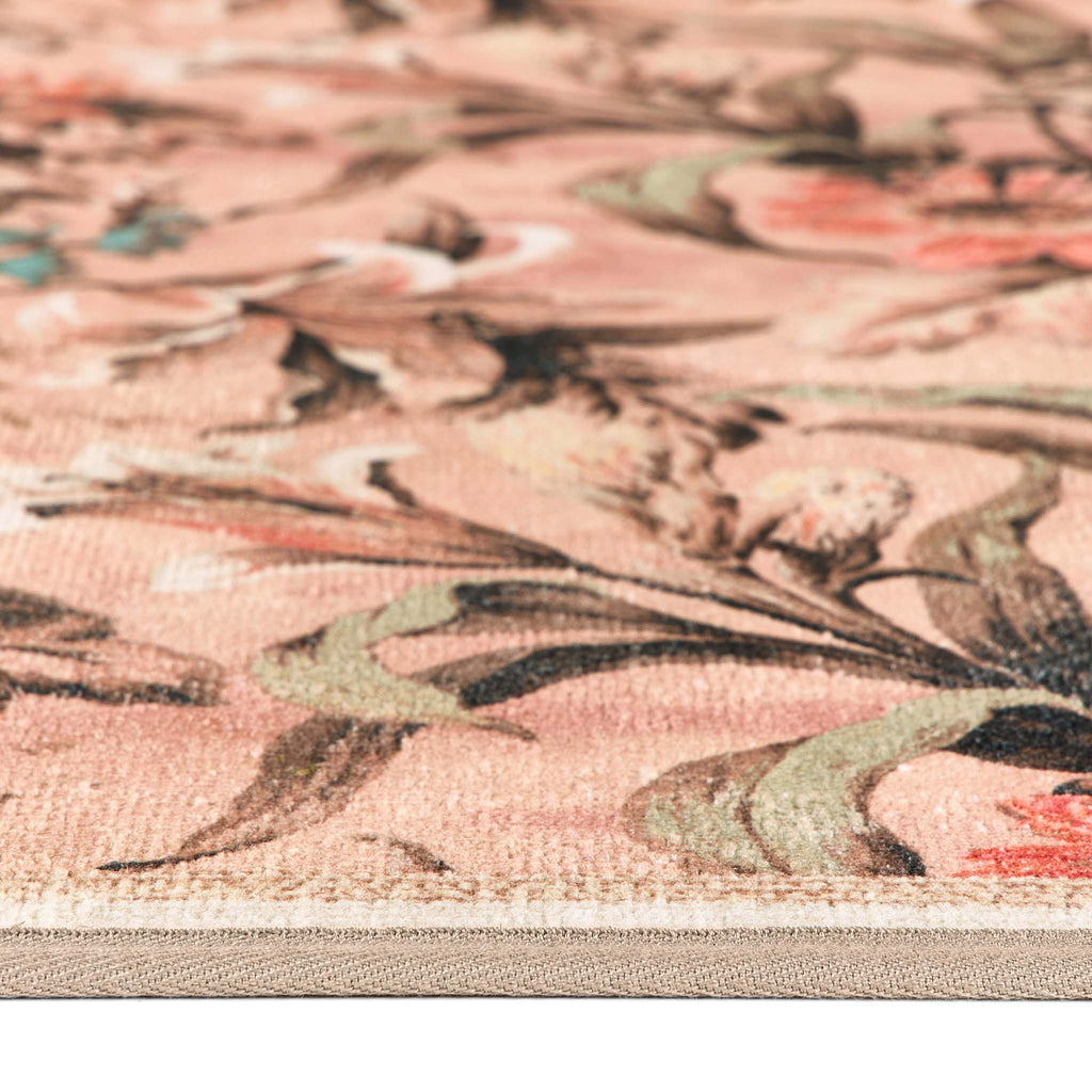 Close-up of Lys Pink Rug Eco-Washable Rug showing pile height. 