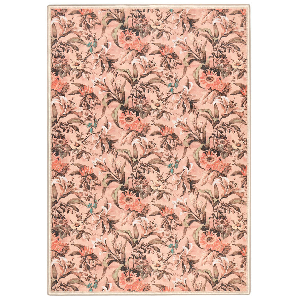Lys Pink Rug Eco-Washable Rug with a flroal design. 