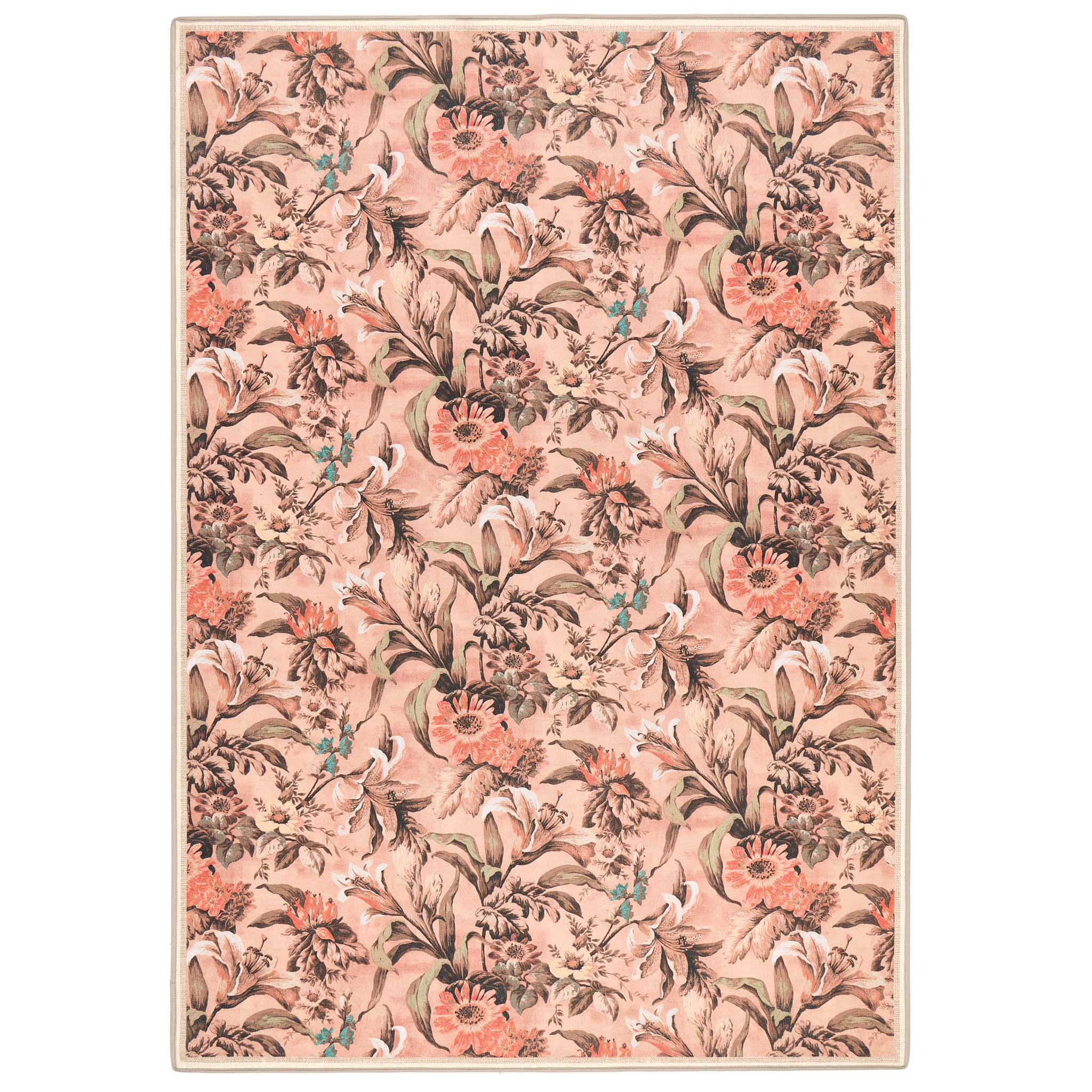Lys Pink Rug Eco-Washable Rug with a flroal design. 