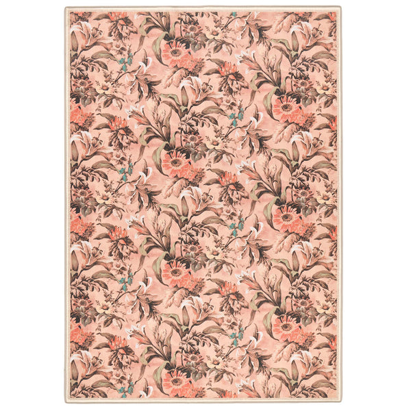 Lys Pink Rug Eco-Washable Rug with a flroal design. 