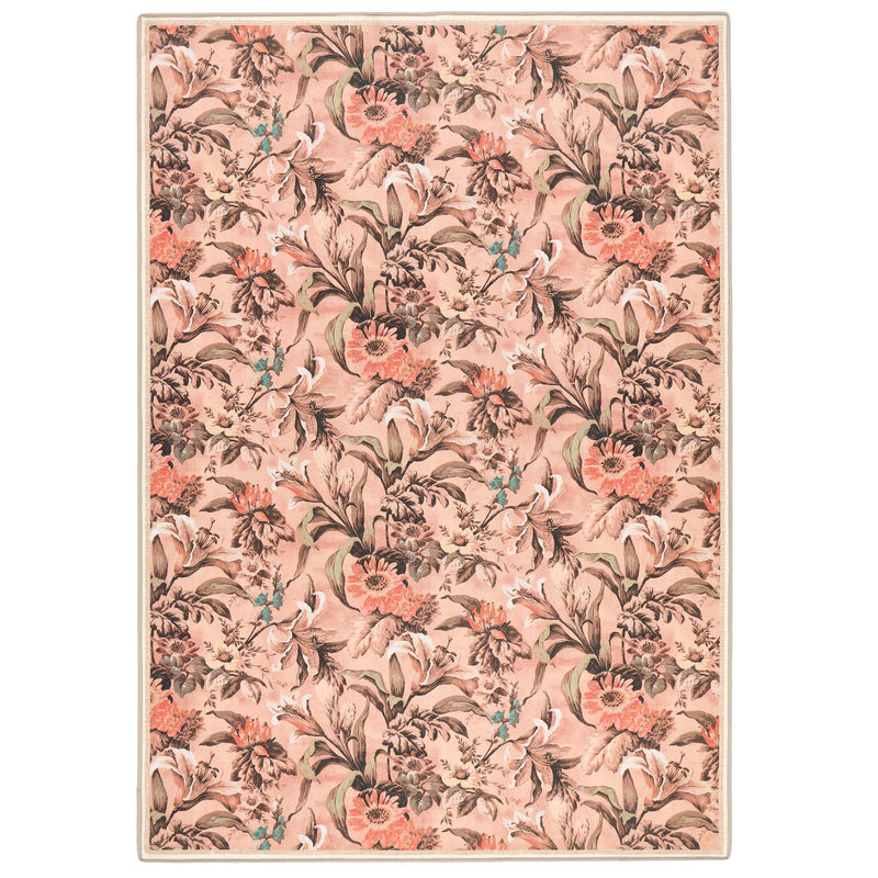 Lys Pink Rug Eco-Washable Rug with a flroal design. 