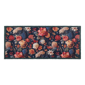 Midnight Blooms Washable Doormat-  a cotton floral doormat featuring roses, chrysanthemums, daises, and wild blooms.