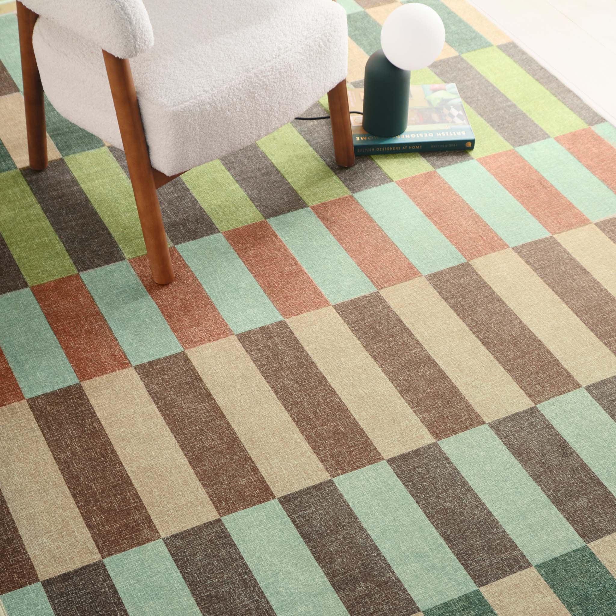 Modular Stripe Earth Eco-Washable Rug- a 100% recycled material rug featuring a broken stripe pattern.