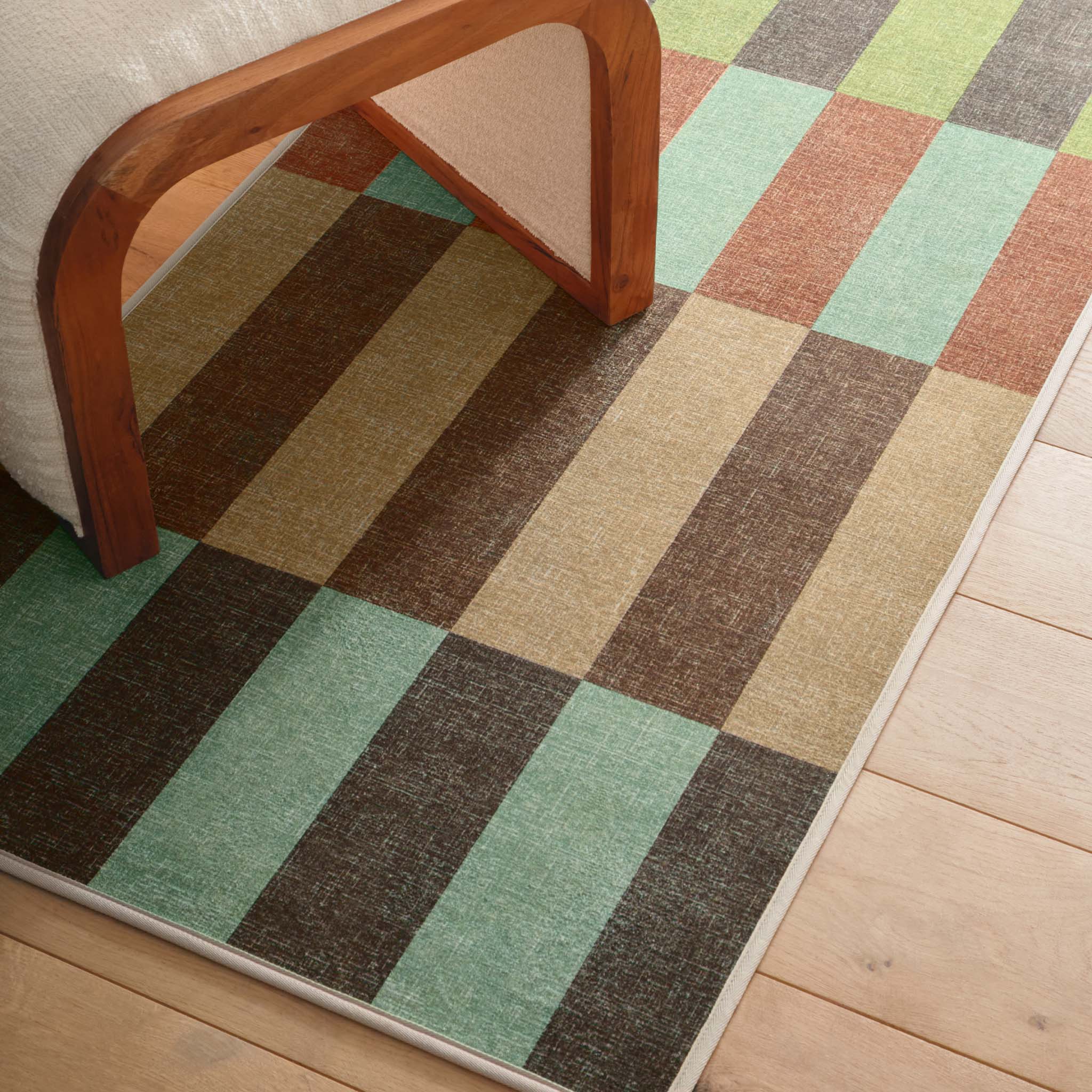 Modular Stripe Earth Eco-Washable Runner- a 100% recycled material runner featuring a broken stripe pattern.