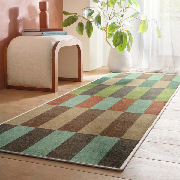 Modular Stripe Earth Eco-Washable Runner- a 100% recycled material runner featuring a broken stripe pattern.