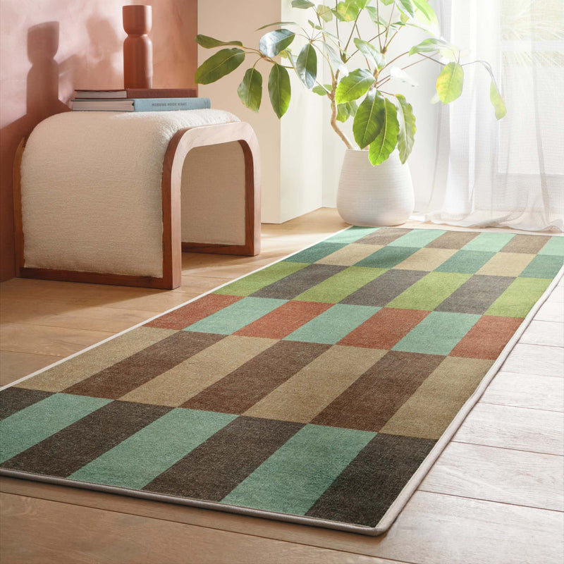Modular Stripe Earth Eco-Washable Runner- a 100% recycled material runner featuring a broken stripe pattern.