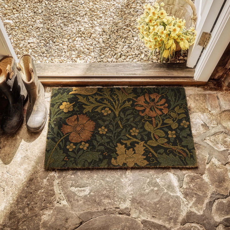 Compton Coir Doormat- made from eco-friendly materials featuring a floral leaf design.
