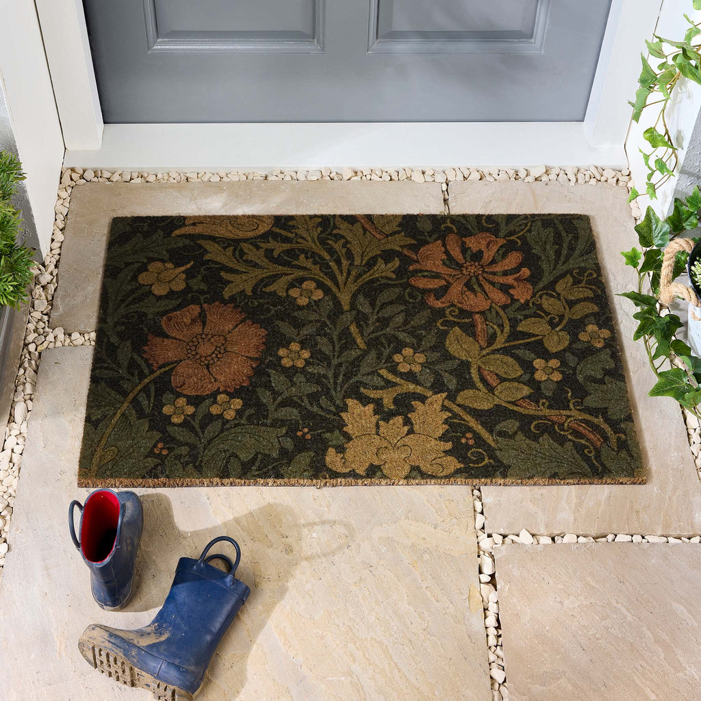Compton Coir Doormat- made from eco-friendly materials featuring a floral leaf design.