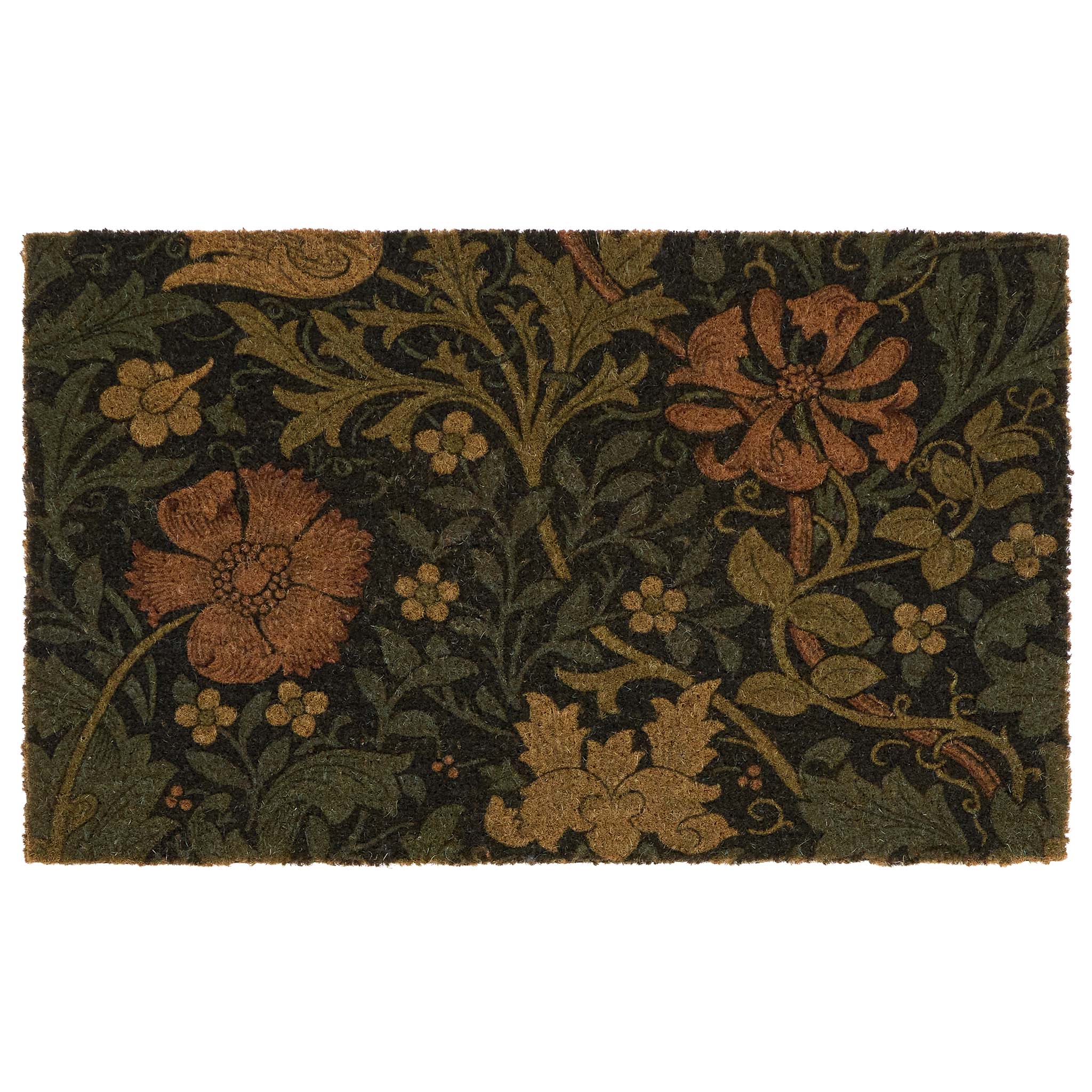 Crompton Coir Doormat- made from eco-friendly materials featuring a floral leaf design.