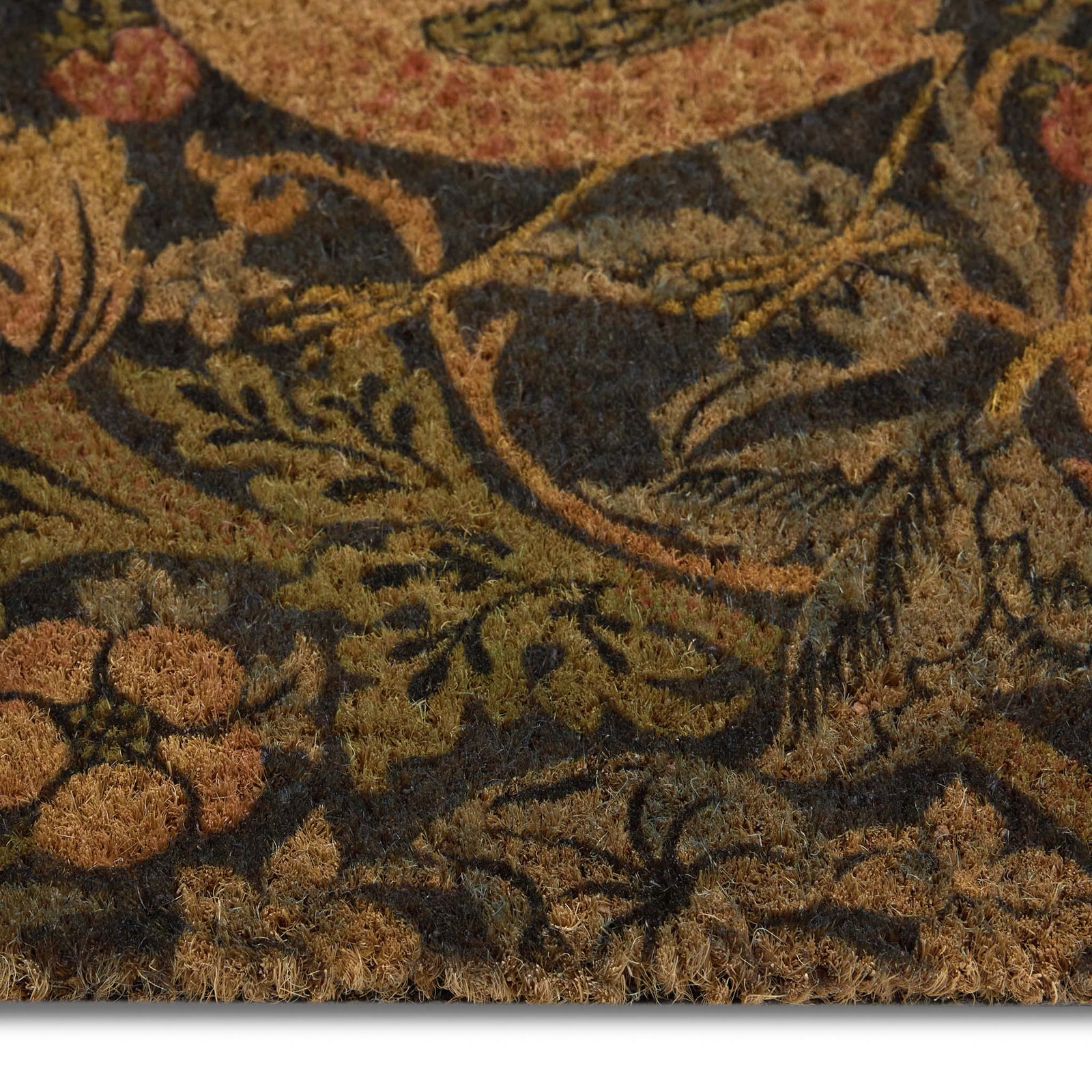 Strawberry Thief Navy Coir Doormat- made from eco-friendly materials featuring birds stealing strawberries.