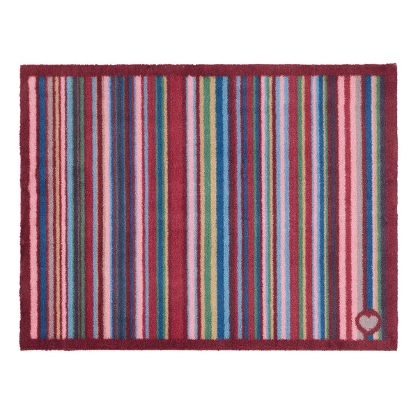 Multi Stripe Red Washable Doormat- a 100% wool cotton doormat with multicoloured stripes.