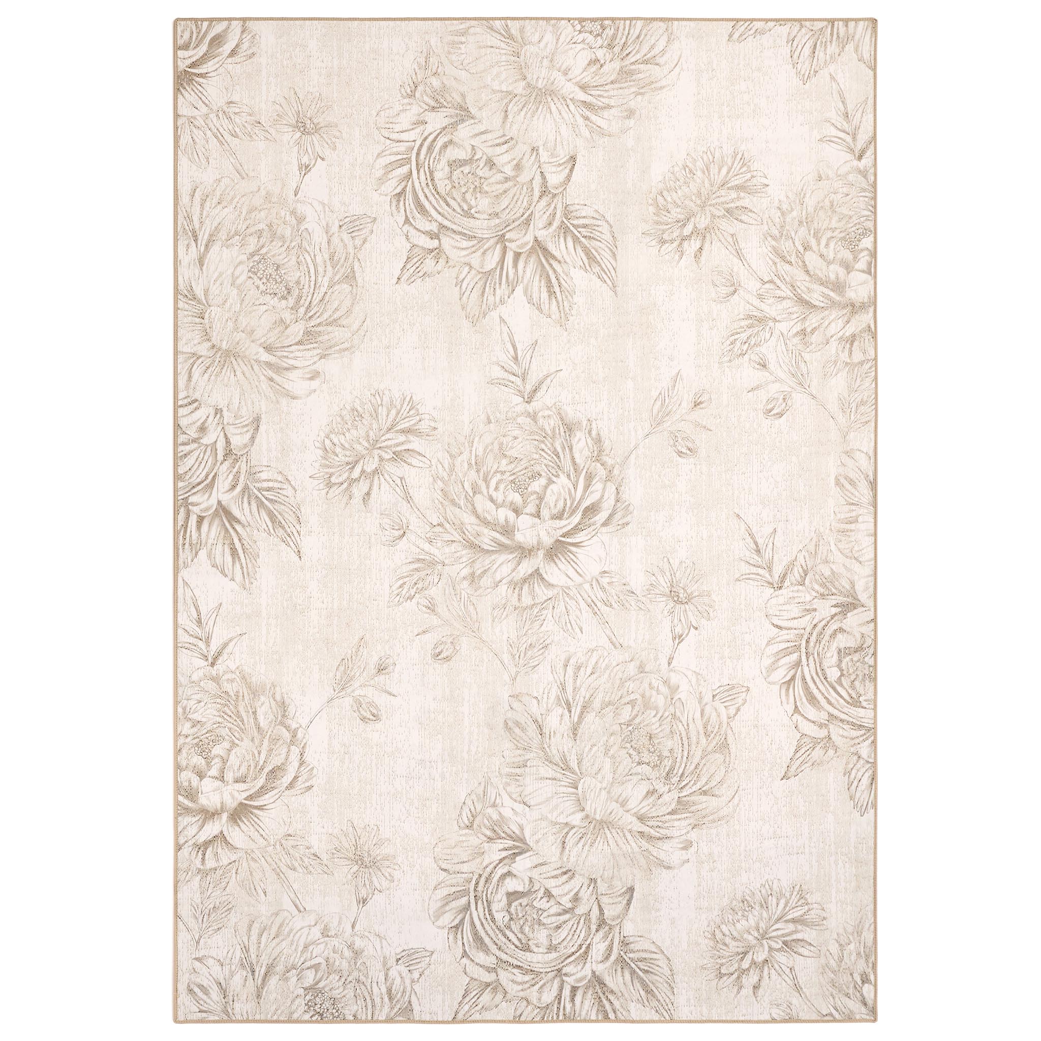 Muted Rug Muted Floral Beige Eco-Washable Rug | Traditional Runner | Hug Rug