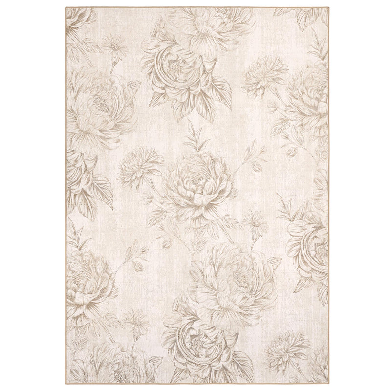 Muted Floral Beige Eco-Washable Rug 1