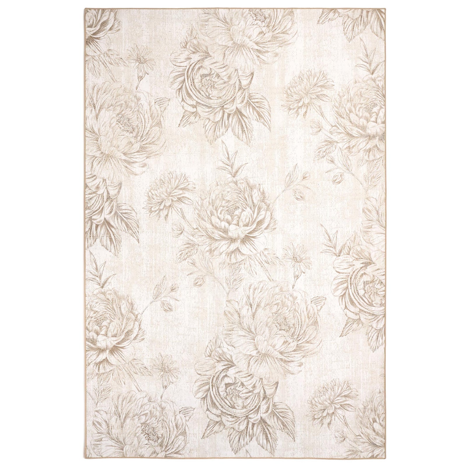 Muted Floral Beige Eco-Washable Rug 9