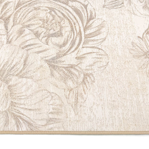 Muted Floral Beige Eco-Washable Rug Pile Height