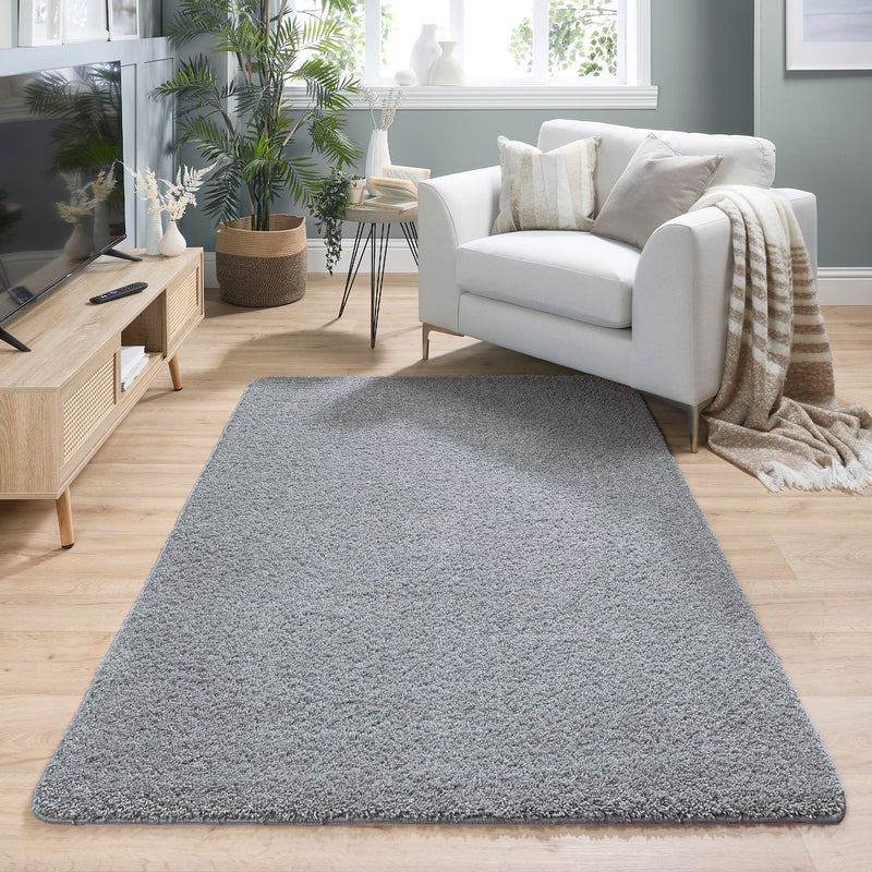 My Rug Blue Fleck Washable Rug with a blue fleck shaggy design, styled in a living room.