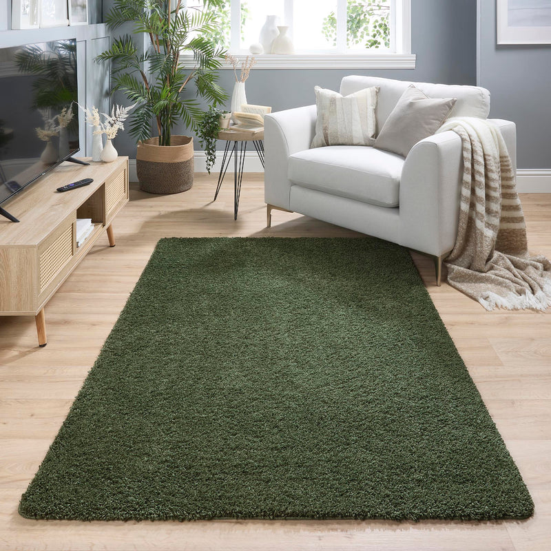 Forest Green Washable Rug in a solid green colour, fully machine washable.