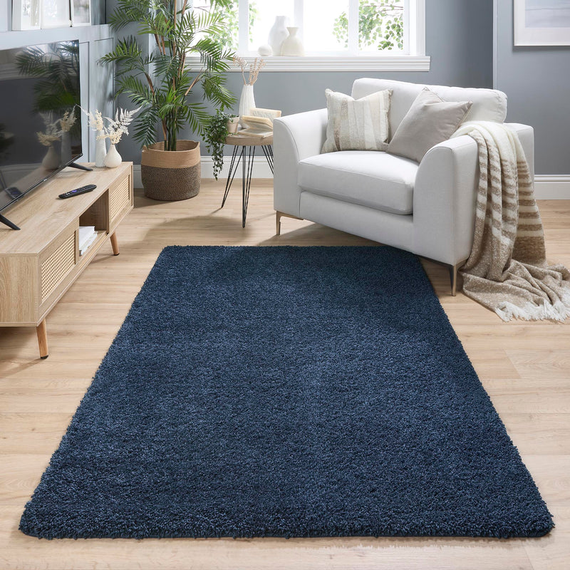 Midnight Blue Washable Rug in a solid dark blue colour, fully machine washable.