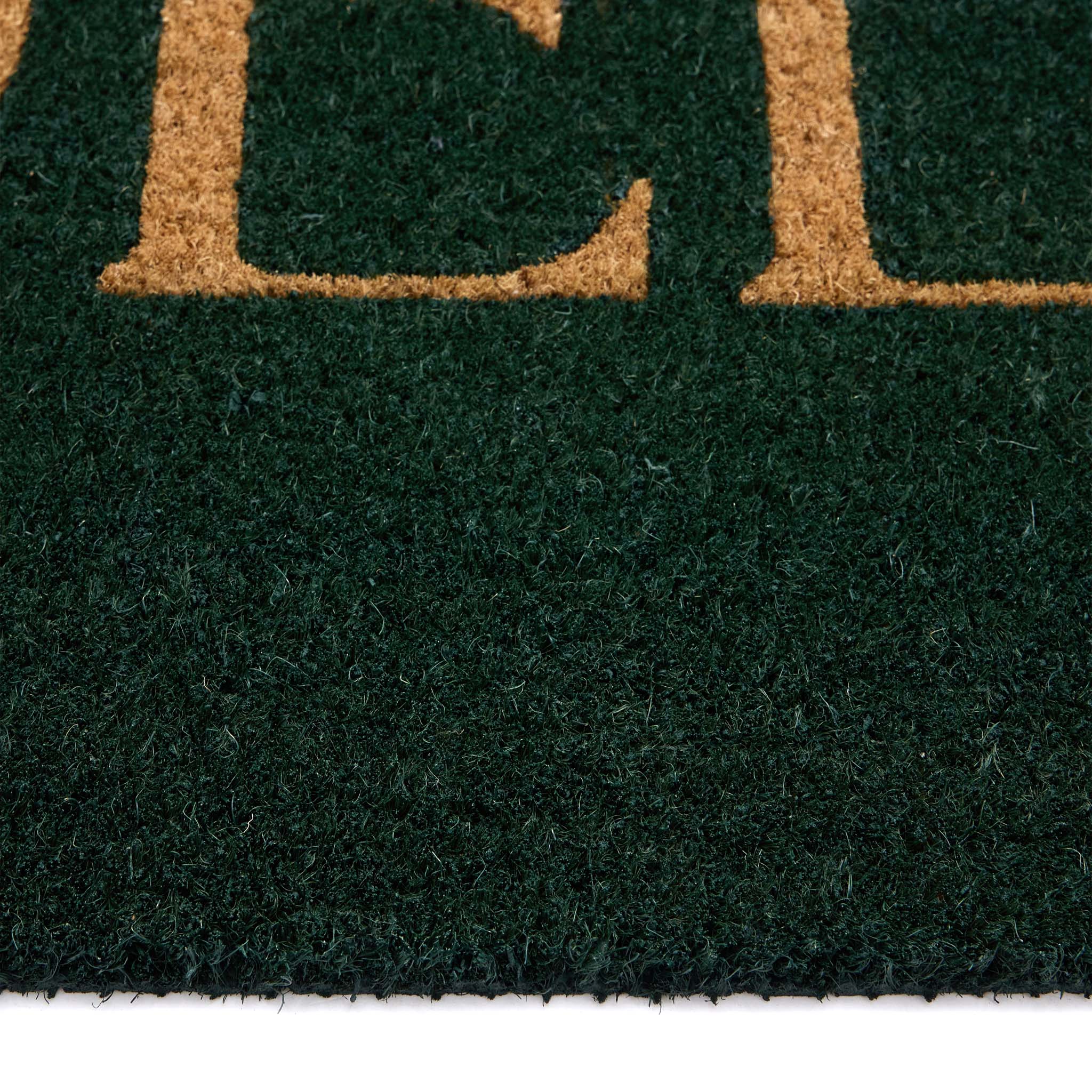 Christmas Noel Coir Doormat- Green Doormat featuring noel written in gold lettering.