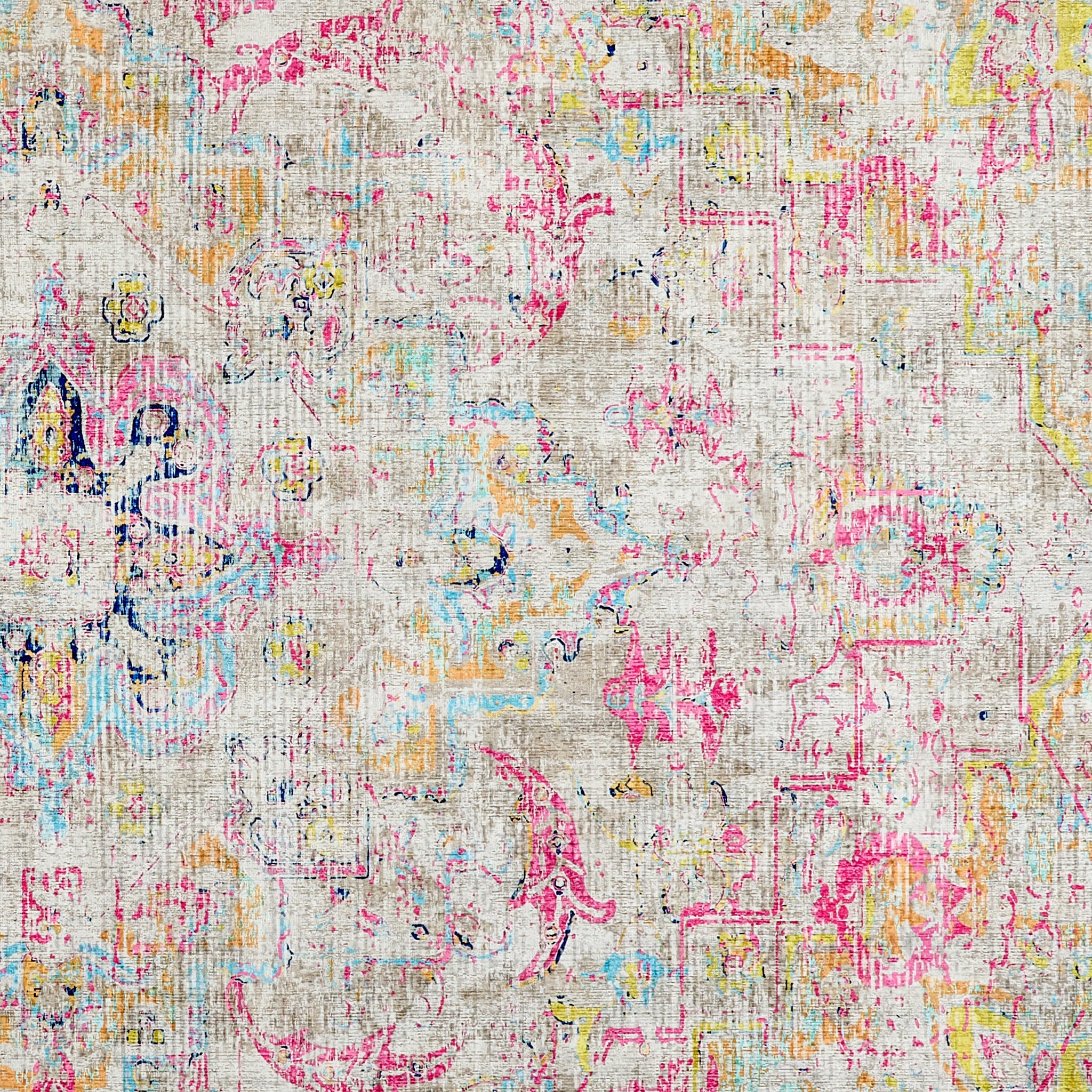 Neo Classical Eco-Washable Rug- 100% recycled content rug featuring a faded vintage inspired pattern.