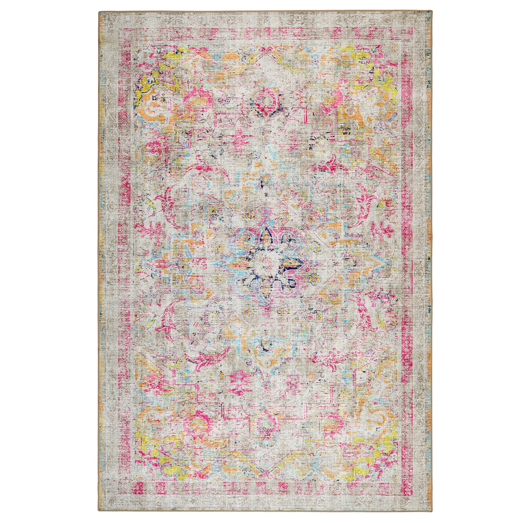Neo Classical Eco-Washable Rug- 100% recycled content rug featuring a faded vintage inspired pattern.