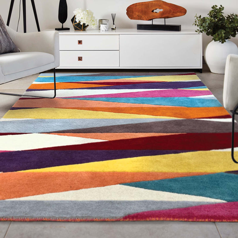 Shard Multi Rug made from 100% wool, featuring a geometric design.  