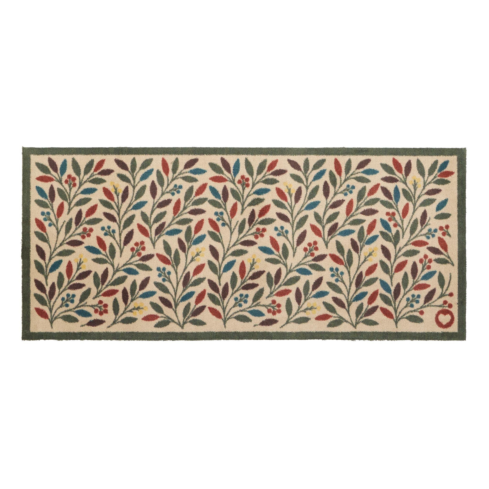 Olive Branch Washable Doormat- a cotton mat featuring multicoloured branches and olives.