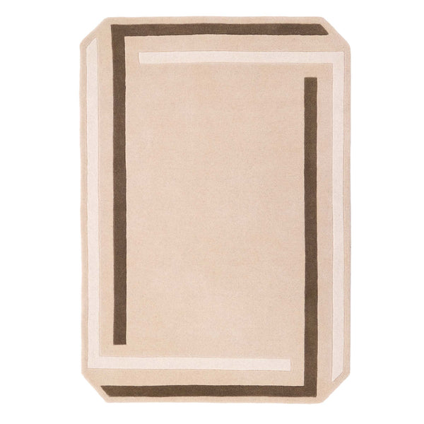 Contour Rug- a 100% wool carved rug featuring a cream and brown border.