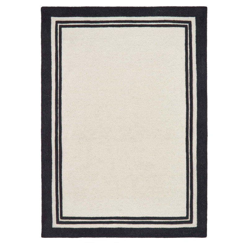 Piper Monochrome Wool Rug with a black two border design.