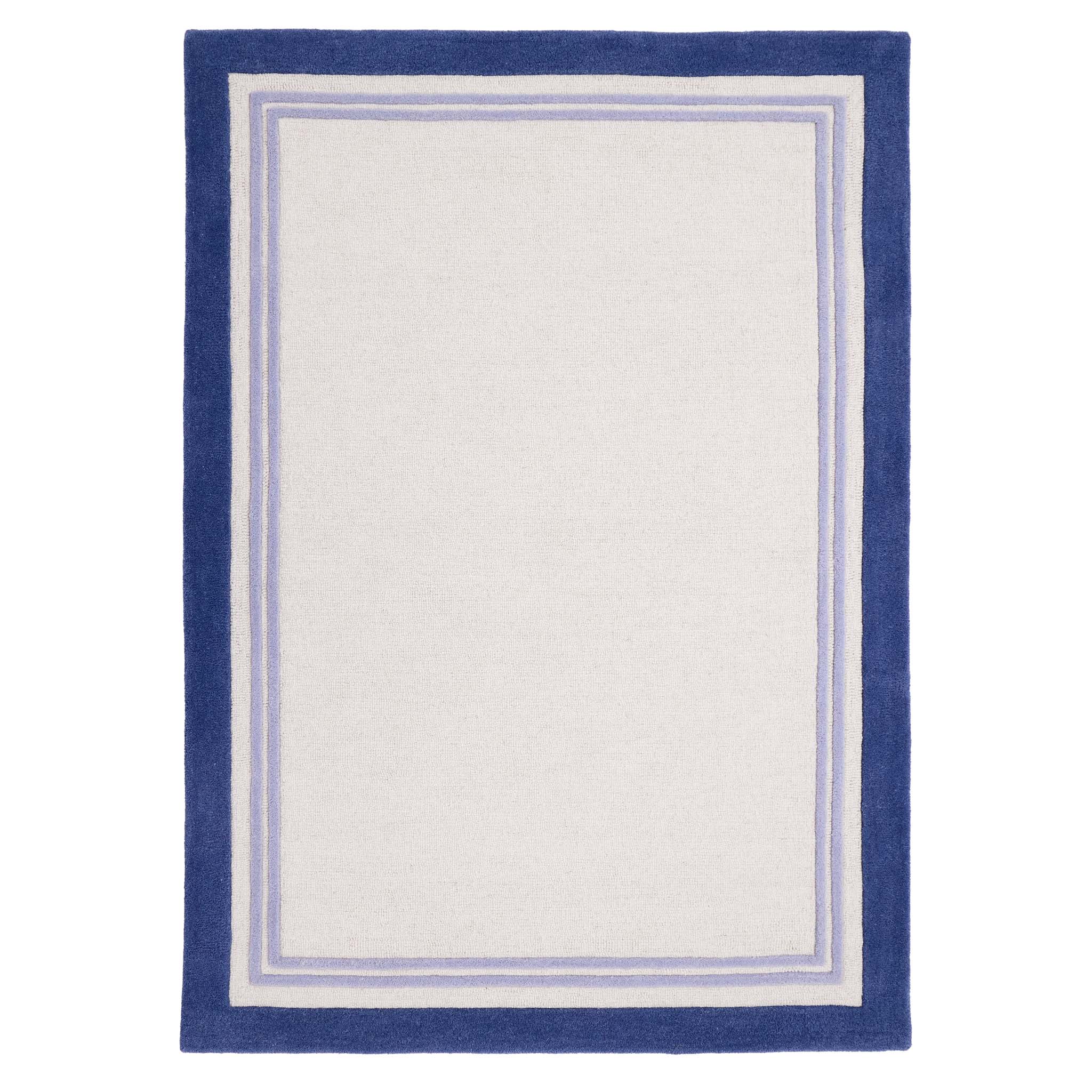 Piper Rug Navy- 100% wool rug with a purple and blue border.