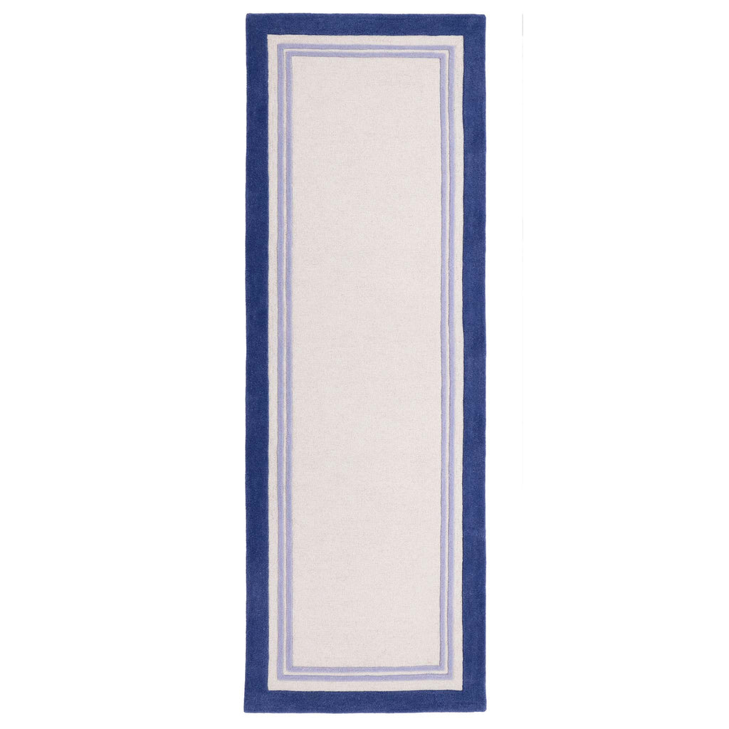 Piper Navy Runner- 100% wool runner featuring a dark and purple border.