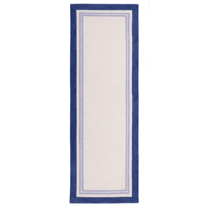 Piper Navy Runner- 100% wool runner featuring a dark and purple border.