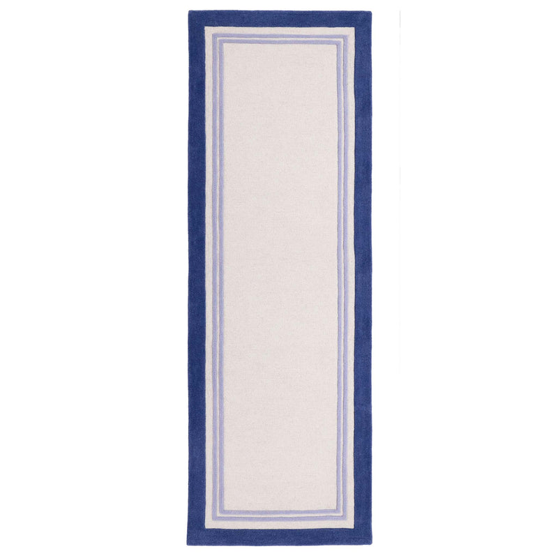 Piper Navy Runner- 100% wool runner featuring a dark and purple border.