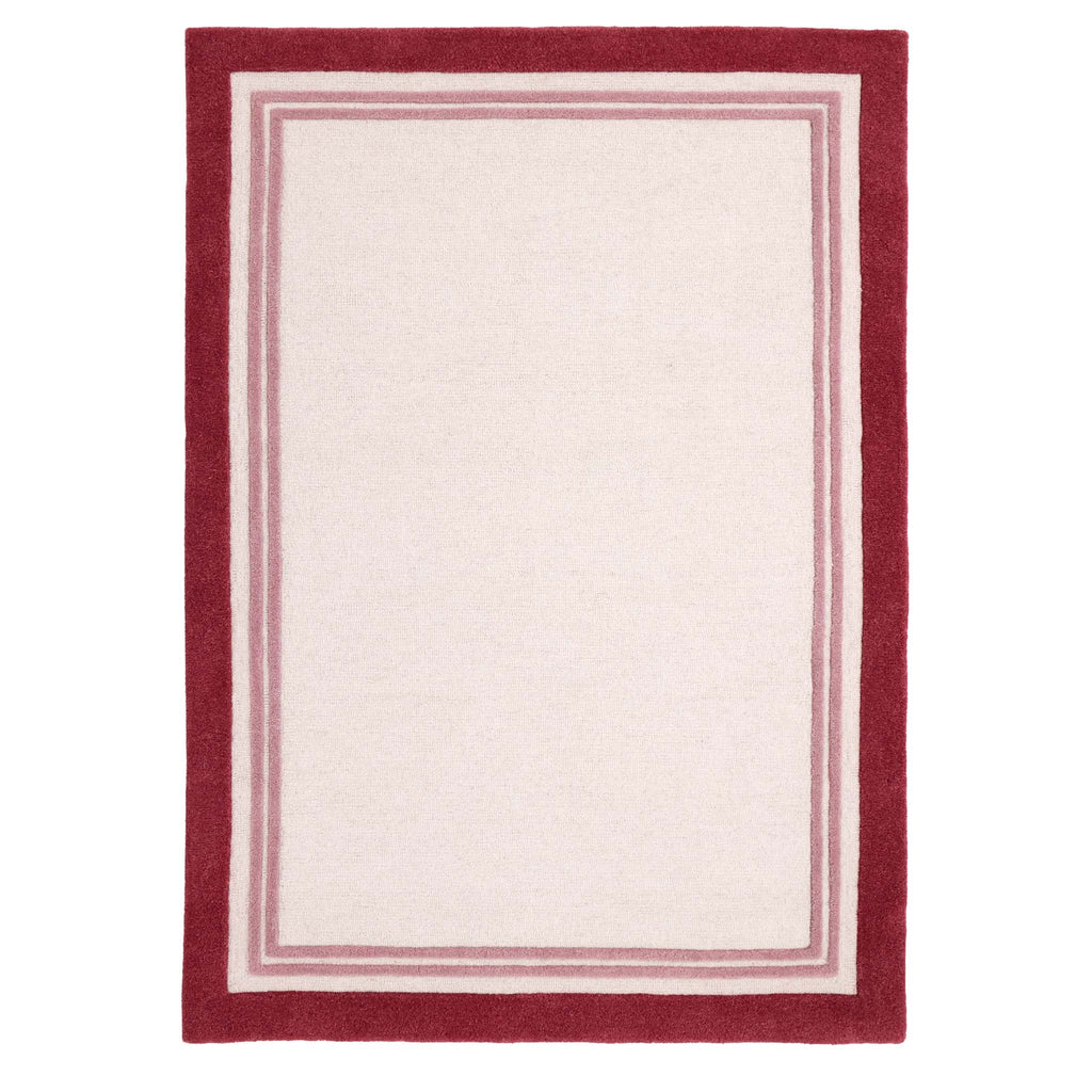 Piper Rug- a 100% wool rug with a raspberry border. 