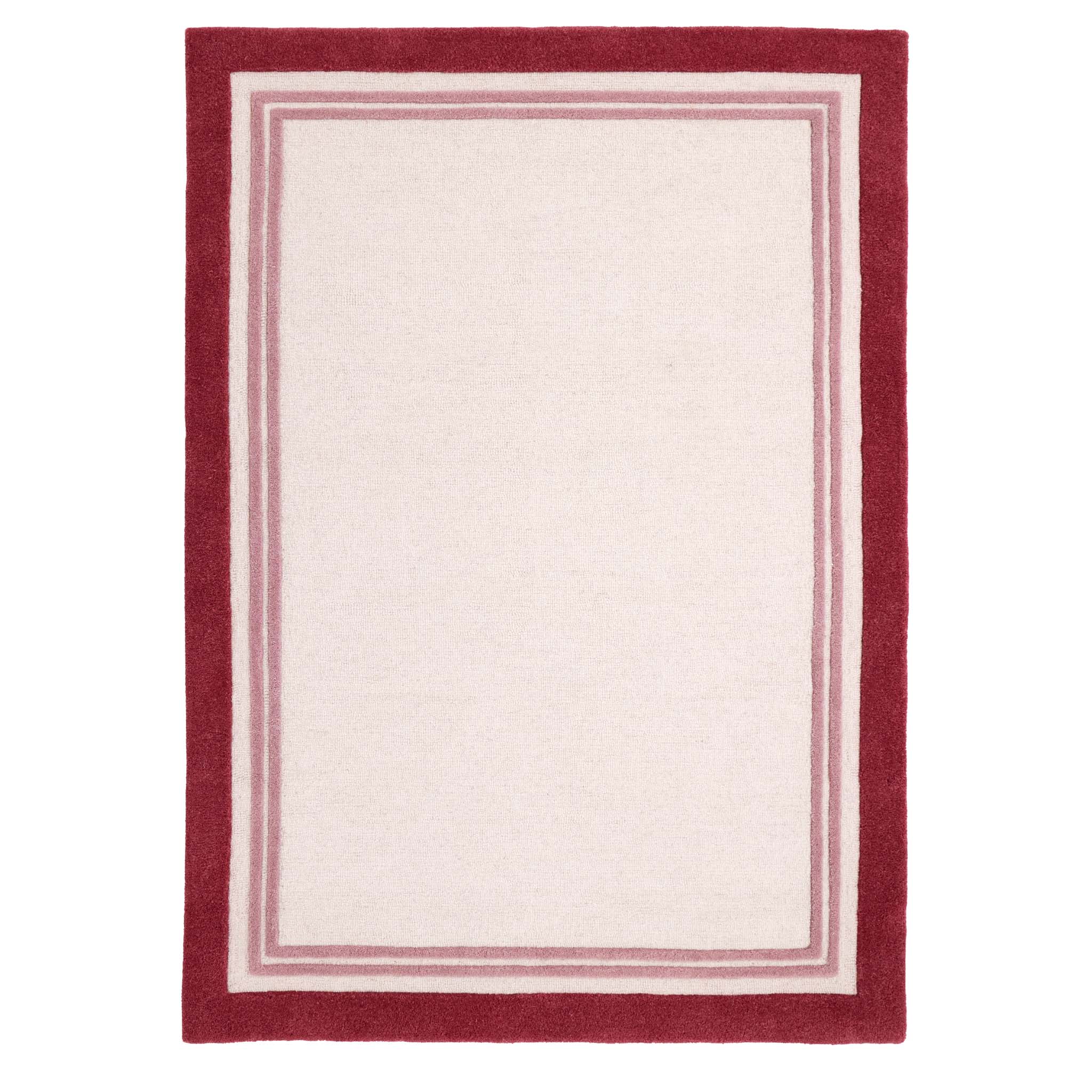 Piper Rug- a 100% wool rug with a raspberry border. 