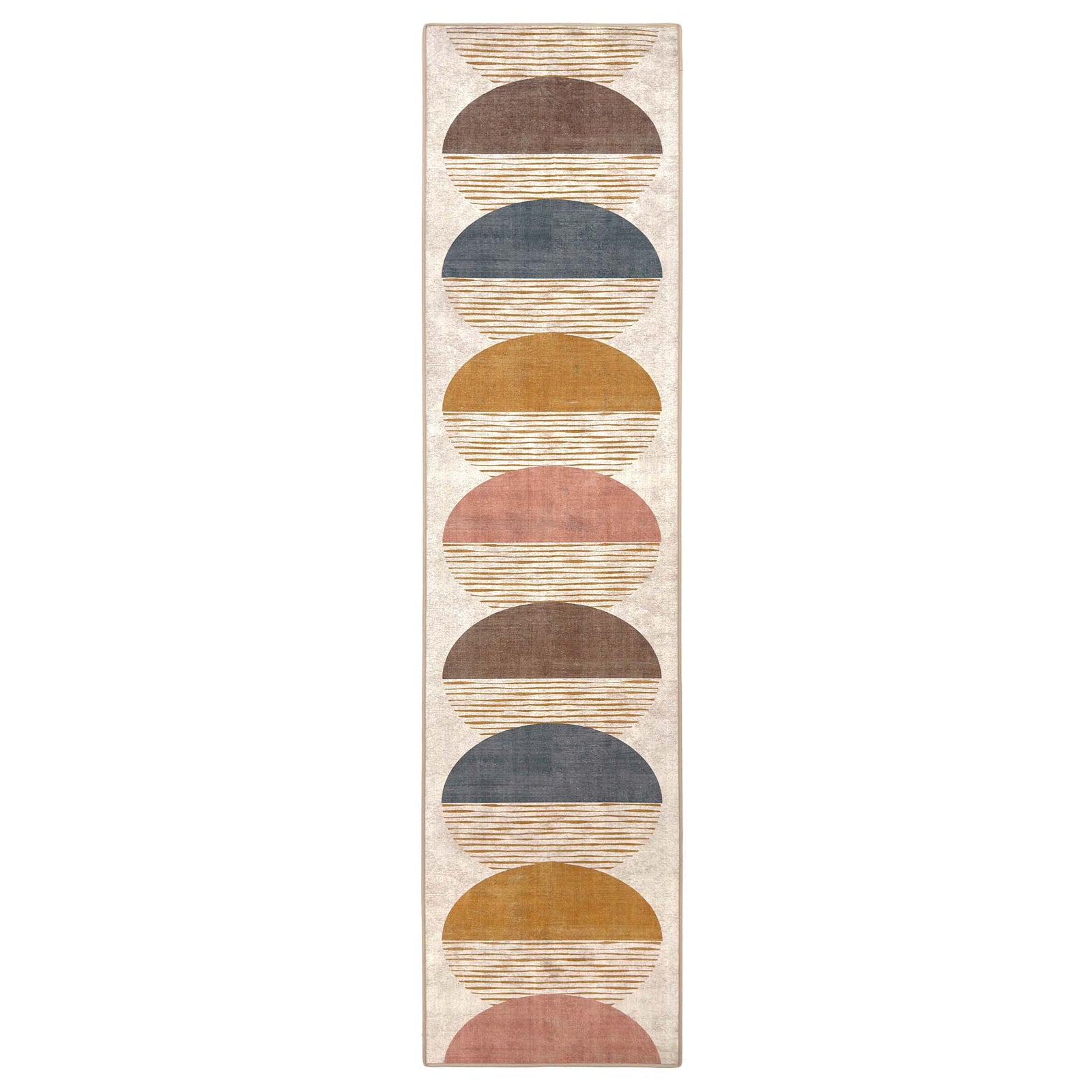 Oval Eclipse Eco-Washable Rug Runner- 100% recycled content runner featuring a geometric design.