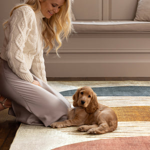 Oval Eclipse Eco-Washable Rug- 100% recycled conent rug featuring a geometric design.