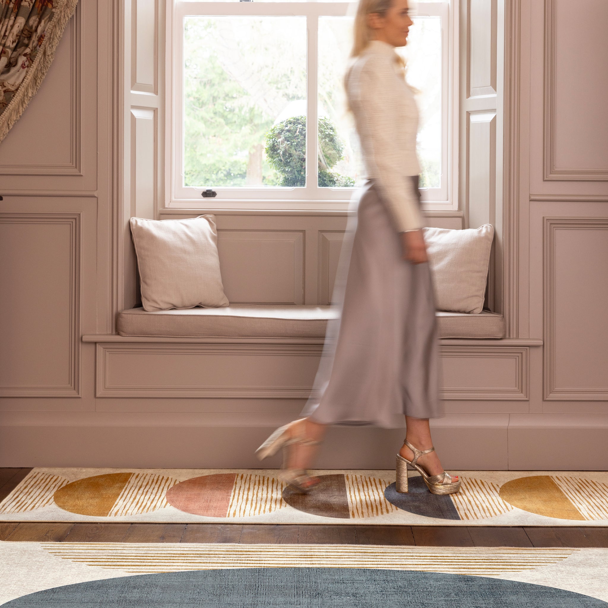 Oval Eclipse Eco-Washable Rug Runner- 100% recycled content runner featuring a geometric design.